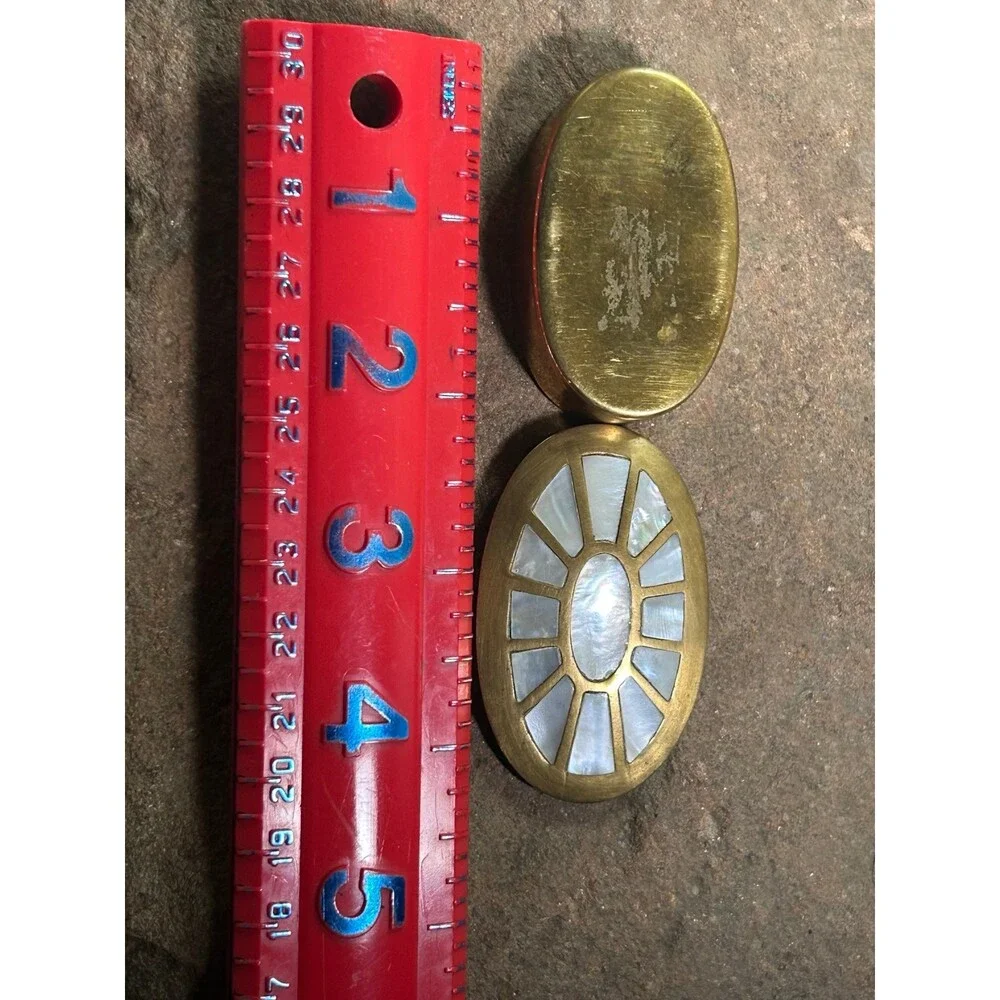 Vintage Brass Mother of Pearl inlay Pill Box beautiful
